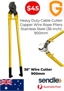 Title: Cable Cutter Copper Wire Rope Pliers Stainless Steel (36-Inch) Heavy Duty 900mm Item Description: Get the job done with this 36-Inch (900mm) Heavy Duty Cable Cutter, designed for cutting copper wire, rope, and other heavy-duty materials with ease. Built with high-grade stainless steel blades, this tool delivers clean and precise cuts every time, making it ideal for electricians, riggers, and industrial workers. 🔧 Features: • Size: 36 Inch / 900mm • Material: High-Quality Stainless Steel • Cutting Capability: Copper wire, steel rope, heavy cable • Comfort-Grip Handles: Non-slip rubber-coated handles for better grip and comfort • Heavy Duty Design: Built for long-term use in demanding environments ✅ Applications: • Electrical work • Construction sites • Industrial wiring • Auto & marine cable work Condition: Brand New Package Includes: 1 × 36” Cable Cutter