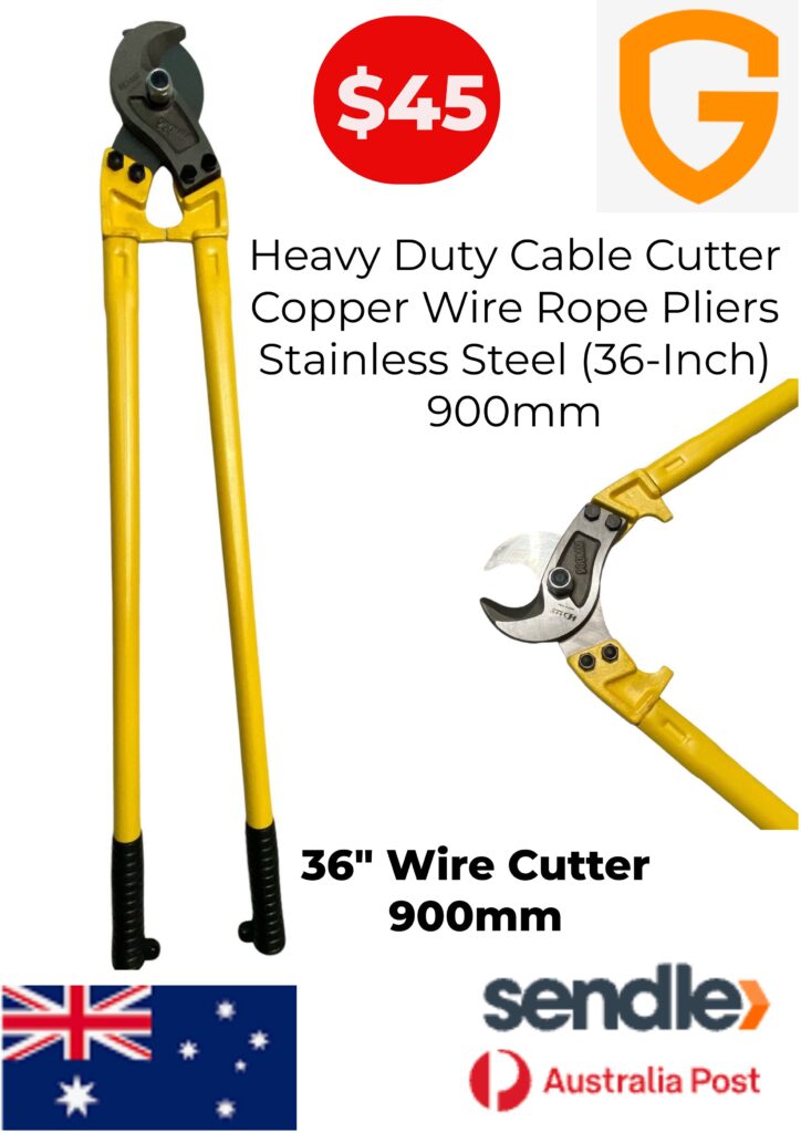 Title: Cable Cutter Copper Wire Rope Pliers Stainless Steel (36-Inch) Heavy Duty 900mm Item Description: Get the job done with this 36-Inch (900mm) Heavy Duty Cable Cutter, designed for cutting copper wire, rope, and other heavy-duty materials with ease. Built with high-grade stainless steel blades, this tool delivers clean and precise cuts every time, making it ideal for electricians, riggers, and industrial workers. 🔧 Features: • Size: 36 Inch / 900mm • Material: High-Quality Stainless Steel • Cutting Capability: Copper wire, steel rope, heavy cable • Comfort-Grip Handles: Non-slip rubber-coated handles for better grip and comfort • Heavy Duty Design: Built for long-term use in demanding environments ✅ Applications: • Electrical work • Construction sites • Industrial wiring • Auto & marine cable work Condition: Brand New Package Includes: 1 × 36” Cable Cutter