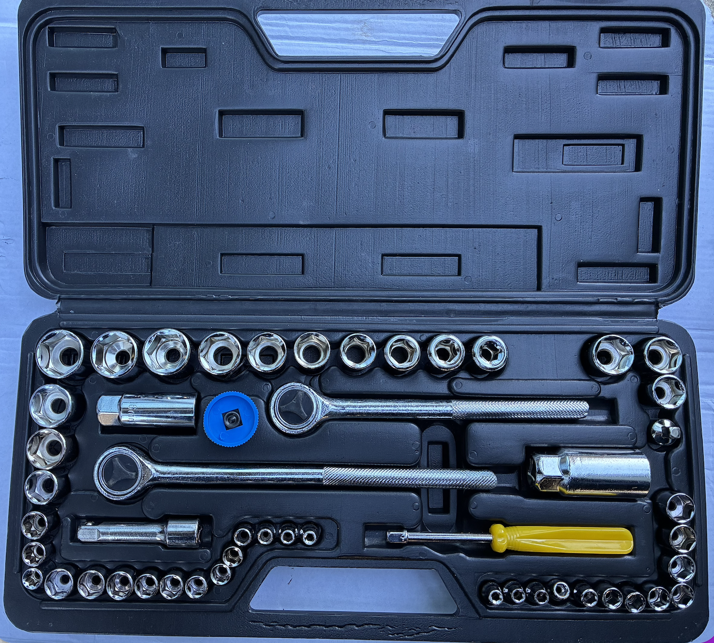It seems like you're looking for information about a 52-piece socket set and toolkit with drive sizes of 1/4", 3/8", and 1/2". Here’s a brief overview of what you might expect from such a toolkit: It seems like you're looking for information about a 52-piece socket set and toolkit with drive sizes of 1/4", 3/8", and 1/2". Here’s a brief overview of what you might expect from such a toolkit: