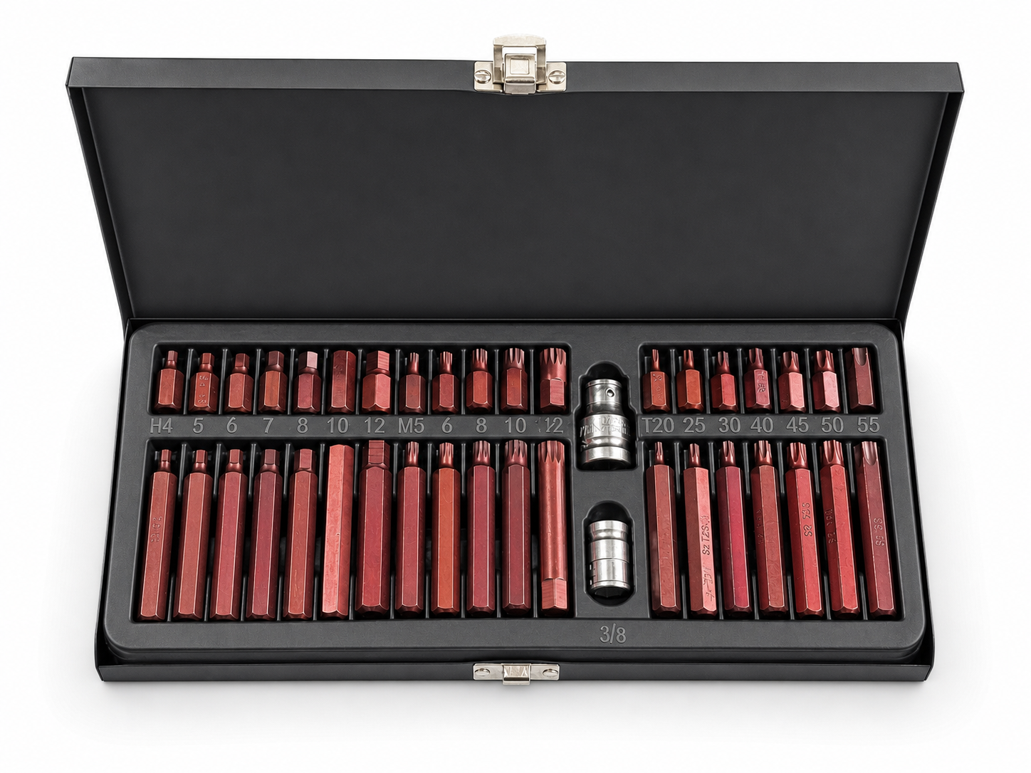 40-piece S2 screwdriver bit set in blue steel case