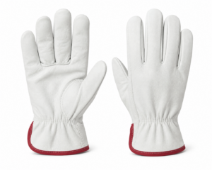 Leather work gloves for hand protection