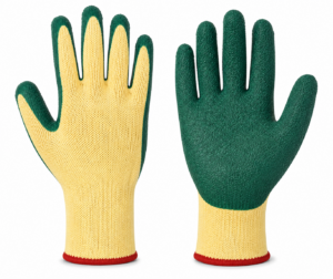 Green-coated work gloves for hand protection